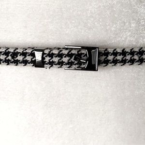 Skinny Herringbone Belt Gunmetal Gray Hardware Medium Classic Preppy